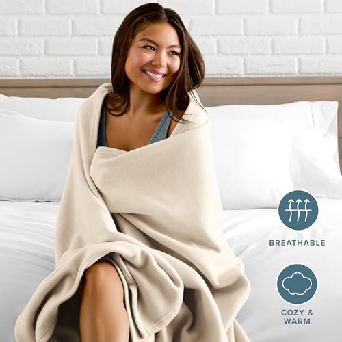Bare Home Polar Fleece Blanket (Throw, Sand) - color: 11 - Sand, size: Throw