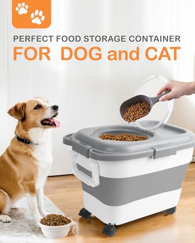 15-23 Lbs Dog Food Storage Container Airtight,Collapsible Pet Food Storage - color: Grey with handle
