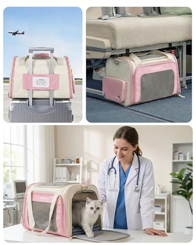 Homespon 34.5L Soft-Sided Cat Dog Carrier, Airline Approved Pet Bag - color: Pink