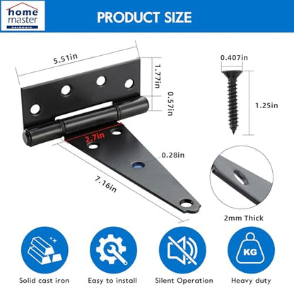 HOME MASTER HARDWARE 8" Heavy Duty Gate Hinges, 4 Pack T Strap Hinges - size: 8 in-4 Pack