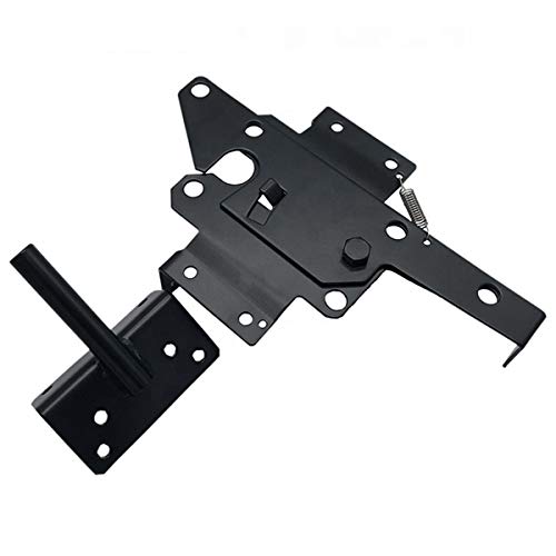 Self-Locking Gate Latch Heavy-Duty for Wood Gate, Steel Black, 1pcs - color: Black