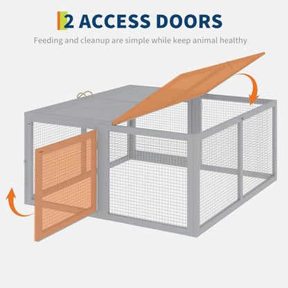 Folding Chicken Coop Run Rabbit Hutch, Portable Wooden Chicken Cage Pens, Small Animal Playpen with Top & Side Opening Doors, No Assembly for Indoor/Outdoor Small Animals & Poultry, Gray