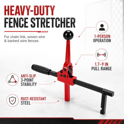 Chain Link Fence Stretcher Tool Heavy Duty, Fence Puller for Chain Link & Woven Wire Fence, 3-12" Adjustable Tension Range with Tilted Base & Hook Groove for Farm Garden Fence Repair