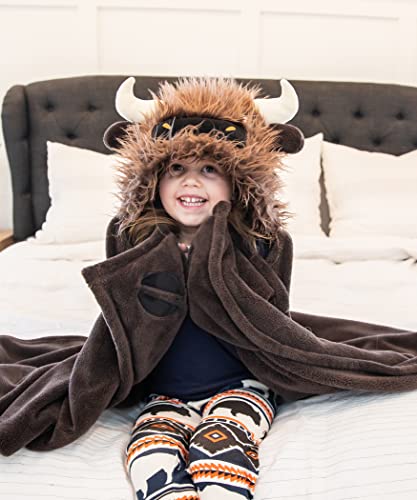 Lazy One Wearable Hooded Blanket for Kids, Animal Hooded Blanket (Buffalo) - color: I'm Buff Buffalo Hooded Blanket