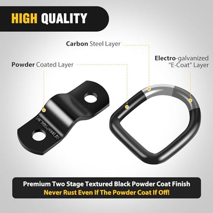 Nilight 10 Pcs 1/4" Stainless Steel D-Ring Tie Down Anchors | Heavy Duty 2400 Pound Capacity Includes Screws for Ratchet Tie Down Straps Car Truck Bed Cargo - color: 1/4" 10Pcs Black