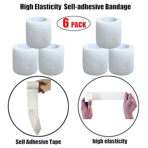 2 Inches Self Adhesive Bandage Wrap Bulk, 6 Pack, White - color: White