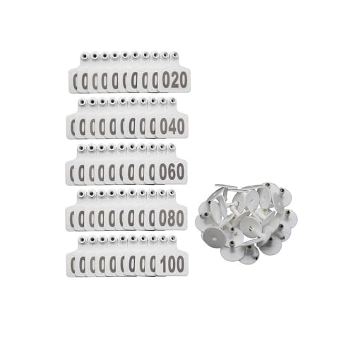 100 Pcs Pig Goat Ear Tag Animal Identification Cards Copper Head Marking Tools for Cattle Sheep Hogs 001-100 Numbers(White) - color: White
