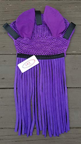 Horse/Full Fly Bonnet with Ears Net with Fringes Fly Veil Mask Hood Cotton Crochet Hand Made Breathable Protect Equestrian Tack Shows (Blue)