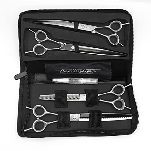 Chris Christensen Classic Series Grooming Shears, Full Set of Shears With Case, Groom Like a Professional, Any Skill Level, Made From 440C Japanese Steel - size: 7-8.5 inch Set of all 4 Shear Types