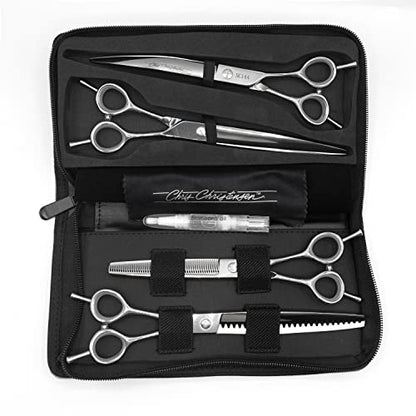 Chris Christensen Classic Series Grooming Shears, Full Set of Shears With Case, Groom Like a Professional, Any Skill Level, Made From 440C Japanese Steel - size: 7-8.5 inch Set of all 4 Shear Types