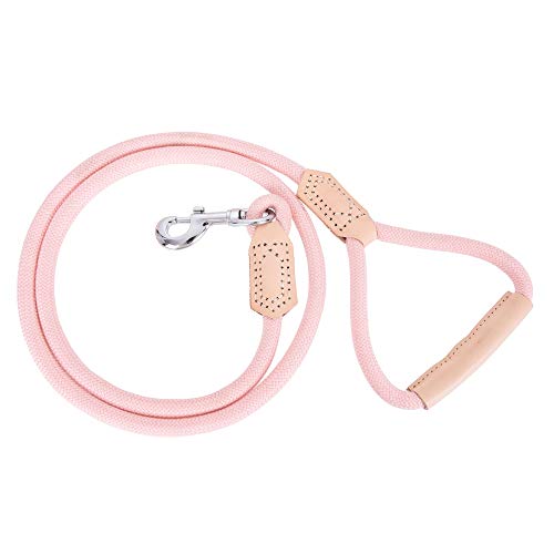 Mile High Life Dog Leash with Genuine Leather-Wrapped Ends/Handle, 4/5/6FT - color: Pink, size: 48 Inch-1/2"