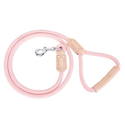 Mile High Life Dog Leash with Genuine Leather-Wrapped Ends/Handle, 4/5/6FT - color: Pink, size: 48 Inch-1/2"