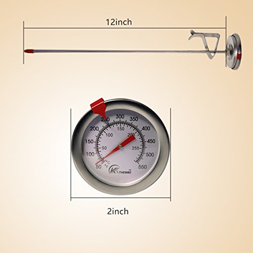 KT THERMO Candy/Deep Fry Thermometer with Instant Read,Dial Thermometer,12" Stainless Steel Stem Meat Cooking Thermometer,Best for Turkey,BBQ,Grill,Analog display - color: 1-pack