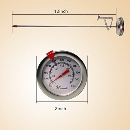 KT THERMO Candy/Deep Fry Thermometer with Instant Read,Dial Thermometer,12" Stainless Steel Stem Meat Cooking Thermometer,Best for Turkey,BBQ,Grill,Analog display - color: 1-pack