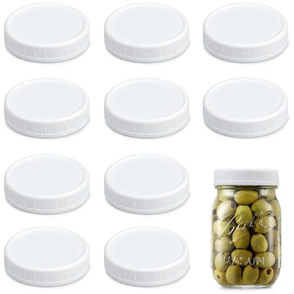 AOZITA 10 Pack REGULAR Mouth Mason Jar Lids for Ball, Kerr and More - White Plastic Storage Caps for Mason/Canning Jars - Leak-Proof, Dishwasher Safe & Food Grade - size: 10 Regular Mouth