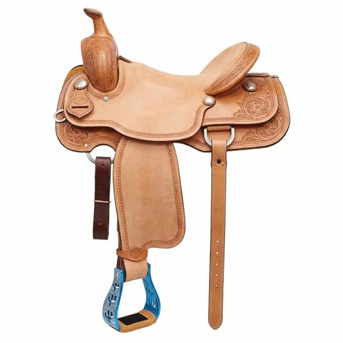 CHALLENGER Horse Western 5" Slanted Offset Angled Cactus Engraved Aluminum Show Stirrups 51243 - color: Turquoise Cactus