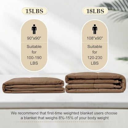 downluxe Weighted Blanket King Size, 18 lb Weighted Blanket with Glass Beads for All Season, Machine Washable Heavy Blanket (Brown, 90 X 108 Inch) - color: Brown, size: Weighted King,18lb
