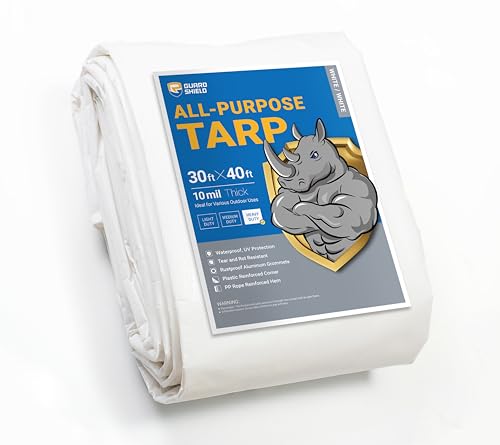 GUARD SHIELD Heavy Duty Tarp 30x40 Feet White Multi Purpose Thick Waterproof Poly Tarp Cover 10mil - color: White, size: 30x40