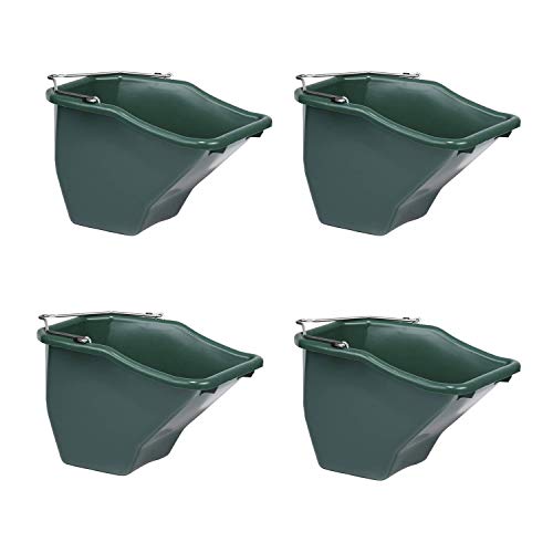 Little Giant 10-Quart Plastic Flat Back Angular Livestock Feed Bucket for Horses, Cattle, and Other Livestock, Green (4 Pack)