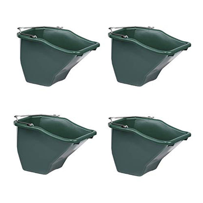 Little Giant 10-Quart Plastic Flat Back Angular Livestock Feed Bucket for Horses, Cattle, and Other Livestock, Green (4 Pack)