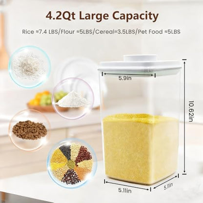 Melovom 4 Pcs Large Pop Airtight Food Storage Containers Set with Lids, 4.2Qt/4L Food Containers with Scoop, Kitchen Pantry Organization and Storage, BPA Free Stackable Cereal Container (4 * 4.2Qt) - color: gray, 4x4.2Qt