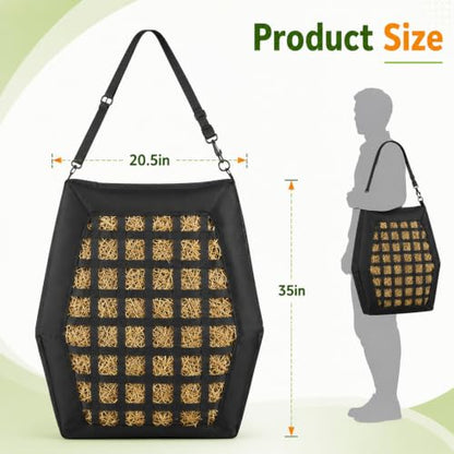 Hay Bags for Horses Slow Feed, 35L Large Capacity Hay Feeder with Zipper Design for Easy Filling, 1680D Heavy Duty Slow Flow Hay Net for Stable Pasture Trailer Ground Feeding, Hanging and Clean Eating