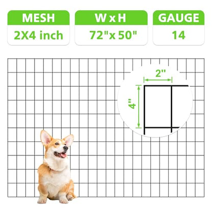 Black PVC Coated Welded Wire Fencing,2"x4" 14 Gauge,72inch H x 50ft L Garden Wire Fence Roll,2/3/4/5/6ft Tall x 50/100 ft Long Hardware Cloth Metal Mesh for Yard,Farm,Chicken,Dog,Vegetable Protection - color: Black, size: 2"x4" 72inx50ft