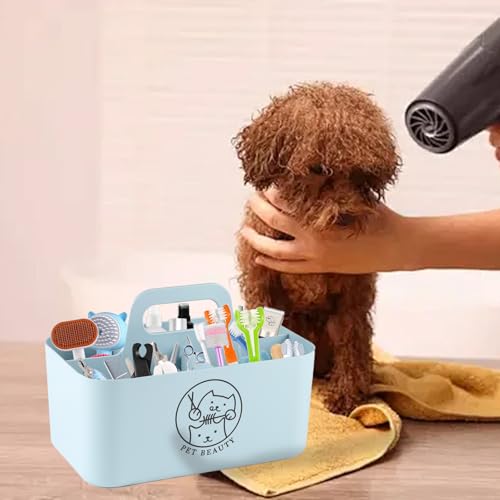 5-Compartment Blue Dog Stuff Storage Caddy, Portable Pet Grooming Organizer with Handle, 9.8" L x 6.1" W x 4.4" H - color: 5-Compartment（Blue）