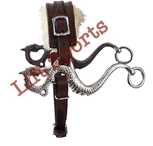 Black/Brown Dragon Style Hackamore Bitless Horse Bit English Western Adjustable Padded Fur Original Leather Bridle Equestrian Tack (Brown)