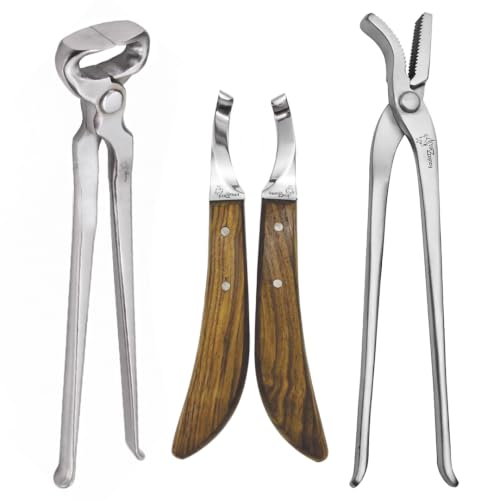 Hoof Nipper 12" & Farrier Clincher and Hoof De Knife Set – Professional Horse Hoof Trimming Kit for Farriers & Equine Care | Sharp Steel Nipper, Clincher, and Hoof Knife Set