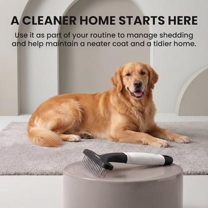 POODLIE Poodle Pet Dog Grooming Rake | Dematting Tool with Stainless Steel Shedding Comb for Pets | 2 Rows of Pins Gently Remove Loose or Tangled Hair from Undercoat (Black) - color: Black