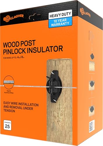 Gallagher Wood Post Pinlock Insulator | 25 Pack | Secure & Durable Electric Fence Insulator for Wood Posts | Easy Wire Removal & Reattachment | UV-Resistant for Long-Lasting Performance