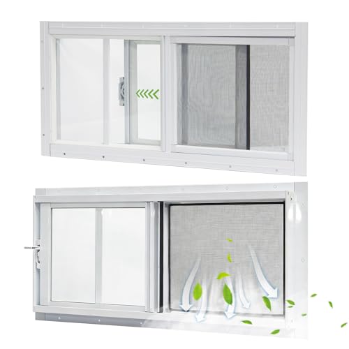 Yuzzy Shed Windows 2 Pack, 10"x23" Sliding Windows Transom Window with Tempered Glass and Removable Fiberglass Screen for Shed, Chicken Coop, Playhouse, Household, Garage, Barns (White) - color: White, size: 10"x23"