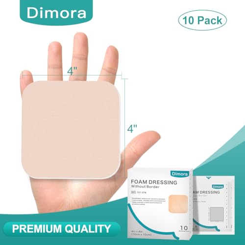 Dimora Foam Dressing, Sterile Non-Adhesive Hydrophilic Pads, Highly Absorbent 4"x4"(10 cm*10 cm) Pack of 10 Square Waterproof Dressing for Wound Care - size: 4x4 Inch (Pack of 10)