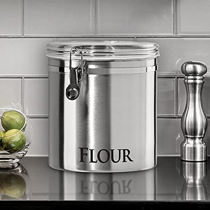 Oggi Jumbo 8" Stainless Steel Flour Clamp Canister - Airtight Food Storage Container Ideal for Kitchen & Pantry Storage of Flour or other Bulk, Dry Foods. (Pack of 3) - size: 8-Inch (Pack of 3), style: Flour Canister