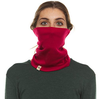 100% Merino Wool - Midweight Neck Gaiter - Skiing Neck Warmer - Winter Face Mask - Multipurpose Headwear - color: True Red