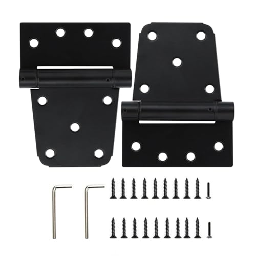3-1/2 Inch Self Closing Gate Hinges, Spring T Hinges, Black, 2 Pack | Bearing Design and Gaskets Reduce Metal Contact, Steel Hinges Provide Smooth Return for Wood Gates, Fences and Shed Doors - color: 2Pack - Black