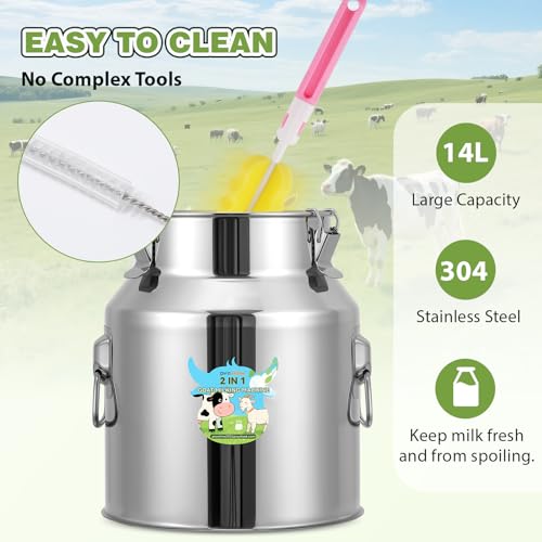 Upgraded 2 in 1 14L Electric Milking Machine with 4 Goat Teat Cups & 2 Cow Teat Cups