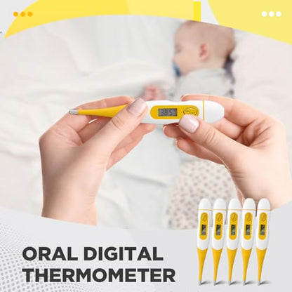 TrelaCo 20 Pcs Digital Thermometers, Oral Fast Reading, Yellow | Fever Basal Temperature Measurement, Flexible Tip Underarm Rectal Oral, Thermometer for Adults - size: Yellow
