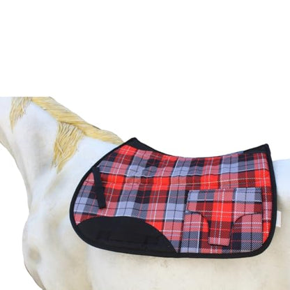 Horse English All-Purpose Neoprene Shock Absorbing Plaid Saddle Pad 72TS29 - color: Red Plaid