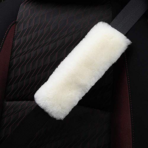 OGLAND 2 Pack Sheepskin Car Seat Belt Cover Pads | Wool Seatbelt Cushions - color: Cream White, size: Shearling Wool