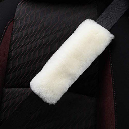 OGLAND 2 Pack Sheepskin Car Seat Belt Cover Pads | Wool Seatbelt Cushions - color: Cream White, size: Shearling Wool