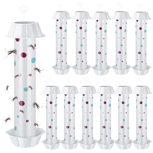 12 Pcs Sticky Fly Trap Fly Stick Indoor Outdoor Long Lasting Adhesive Fly Catcher with Hanging Hook for Wasps Gnats Bugs Insects Moths Fruit Flies Mosquitoes Spiders Fleas (White) - color: White
