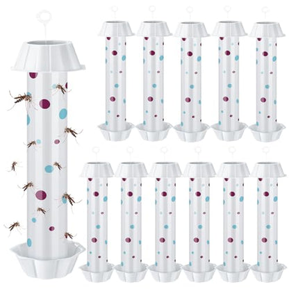 12 Pcs Sticky Fly Trap Fly Stick Indoor Outdoor Long Lasting Adhesive Fly Catcher with Hanging Hook for Wasps Gnats Bugs Insects Moths Fruit Flies Mosquitoes Spiders Fleas (White) - color: White