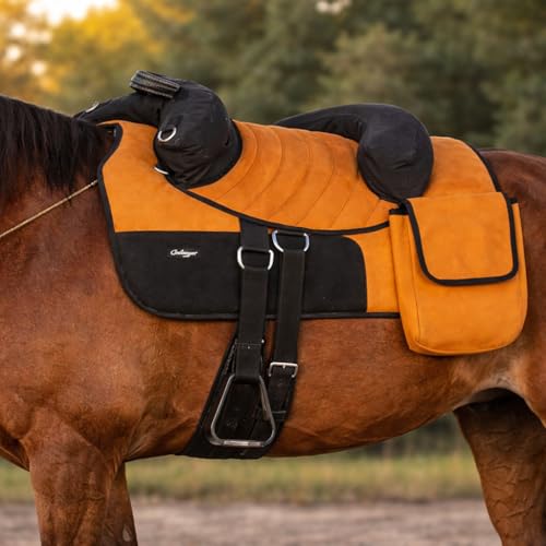 CHALLENGER Horse Western Deluxe Bareback Trail Saddle Pad w/Pockets Girth Stirrups 39TS07 - color: Tan, size: 11" Seat