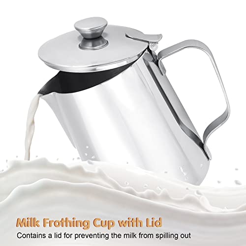 Stainless Steel Milk Frothing Pitcher With Lid 350ml
