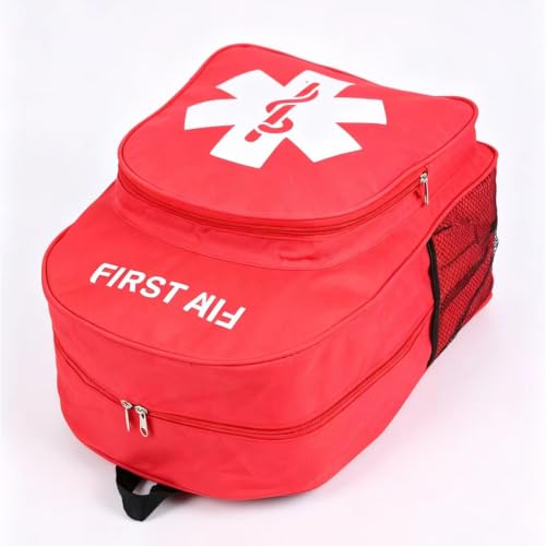Red Emergency Bag First Aid Backpack Empty Medical Treatment First Responder Trauma Bags for Hiking Outdoors Travel Camping Pet Dog Cat Daycare (Red White) - color: Red White