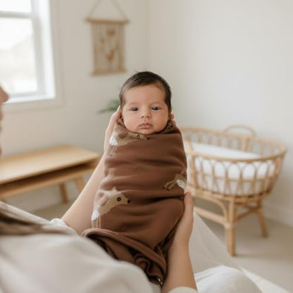 Knit Baby Swaddling Blanket - 100% Cotton Lightweight Soft Cozy Receiving Swaddle Stroller Quilt Blanket for Shower Gift Registry for Newborns, Infants, Toddlers (Deer - Mocha) - color: 11 - Deer - Mocha