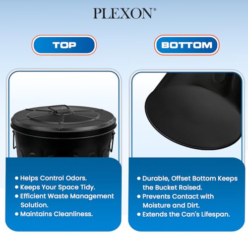 Plexon 20 Gallon Metal Trash Can with Lid Outdoor Large Trash Bin Steel Garbage Can for Garage Patio Farmhouse Bucket Bird Seed Storage Can Heavy Duty Round Container, Black - color: Black