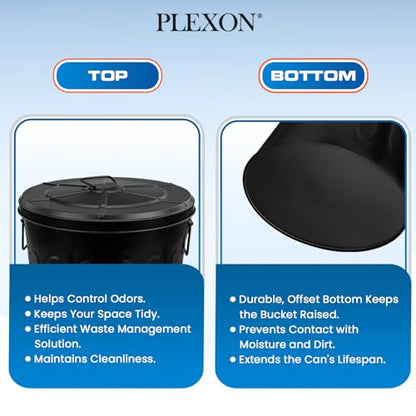 Plexon 20 Gallon Metal Trash Can with Lid Outdoor Large Trash Bin Steel Garbage Can for Garage Patio Farmhouse Bucket Bird Seed Storage Can Heavy Duty Round Container, Black - color: Black